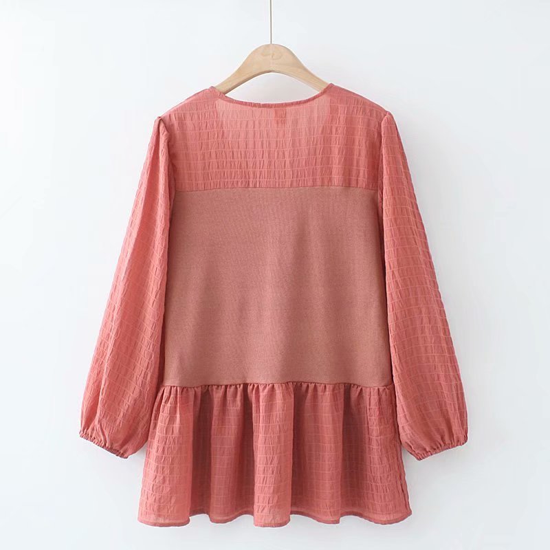 Loose Color Matching Drawstring V-Neck Long-Sleeved T-Shirt Top