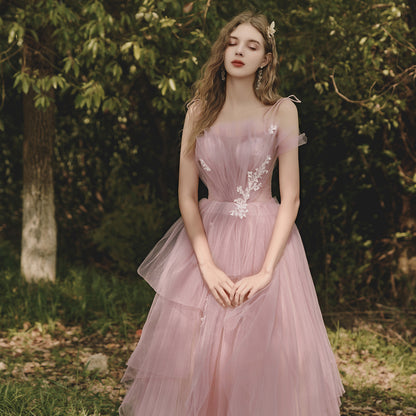 Vestido de fiesta anual francés de hilo ligero largo temperamento a la moda para mujer