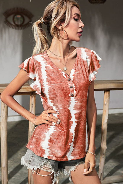 Blusa con mangas acampanadas y botones tie-dye