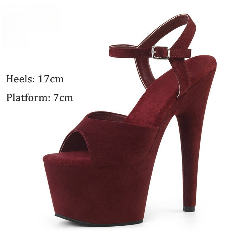 17cm Suede High Heel Sandals Model Catwalk