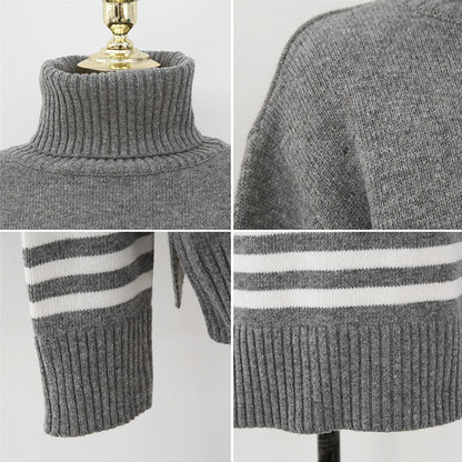 Turtleneck Striped Sweater Loose Lazy Vintage Knit