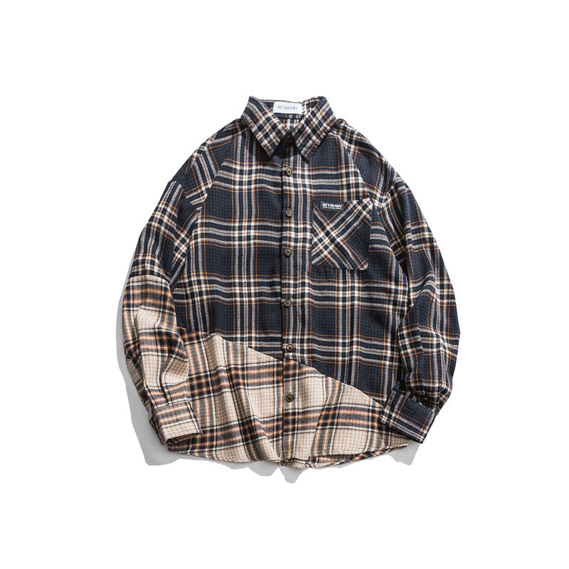 Plaid stitching loose couple long sleeves