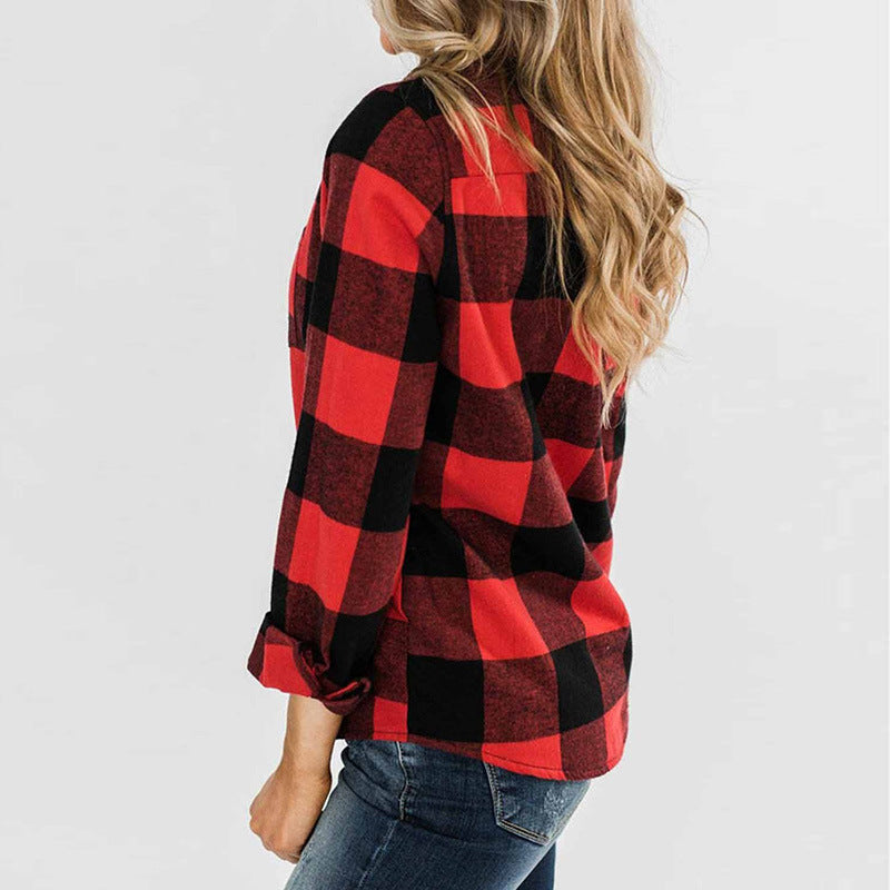 New Red Plaid Women's Long Sleeve Jacket