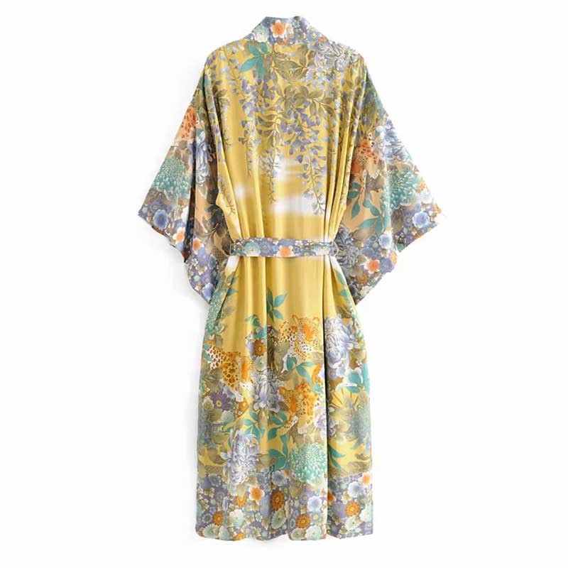 Women's printed short sleeve robe kimono