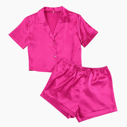 Women's Ice Silk Short Sleeved Shorts And Pajama Set