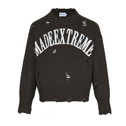 Letter Idle Style Wormhole Damaged Knitted Sweater