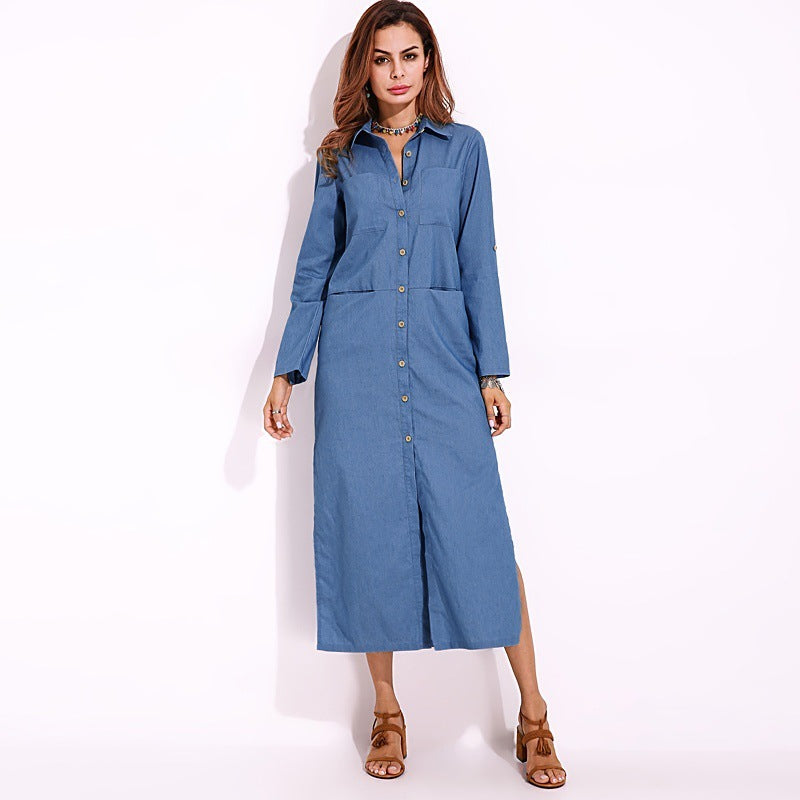 Chemise décontractée en denim à manches longues pour femme