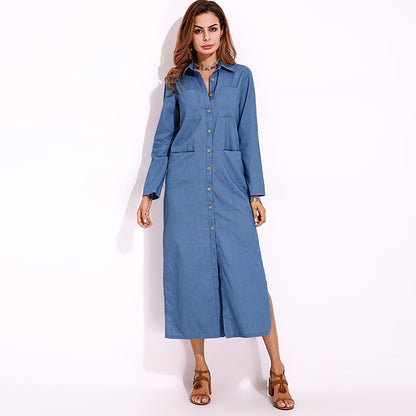 Chemise décontractée en denim à manches longues pour femme