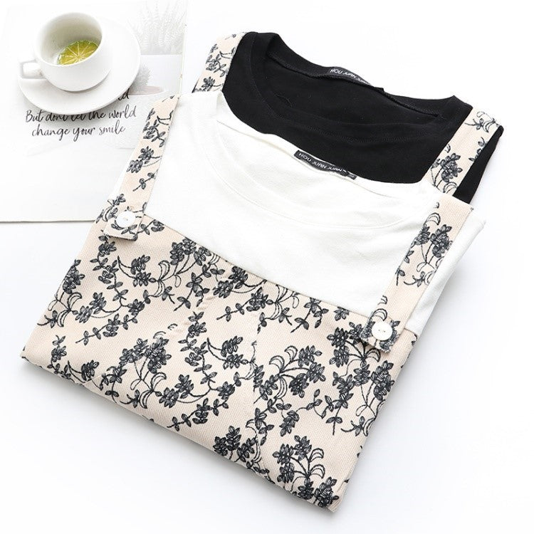 Spring Ladies Loose Print Patchwork Long Sleeve Bottoming Shirt