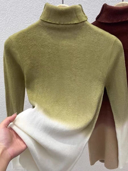 Pull en laine à col roulé de couleur dégradée pour femme, haut français