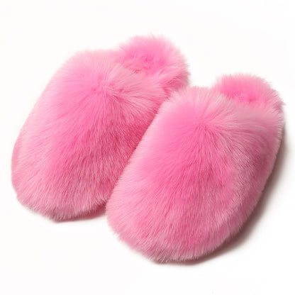 European And American Fluffy Slippers Women's Autumn And Winter Home Fleece-lined Warm Artificial Fur