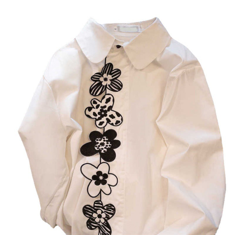 Japanese High Class Hong Kong Style Flower Embroidery Shirt Girl