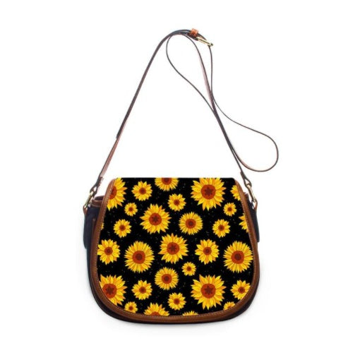 Women's Leather Sunflower Print Shoulder Bag