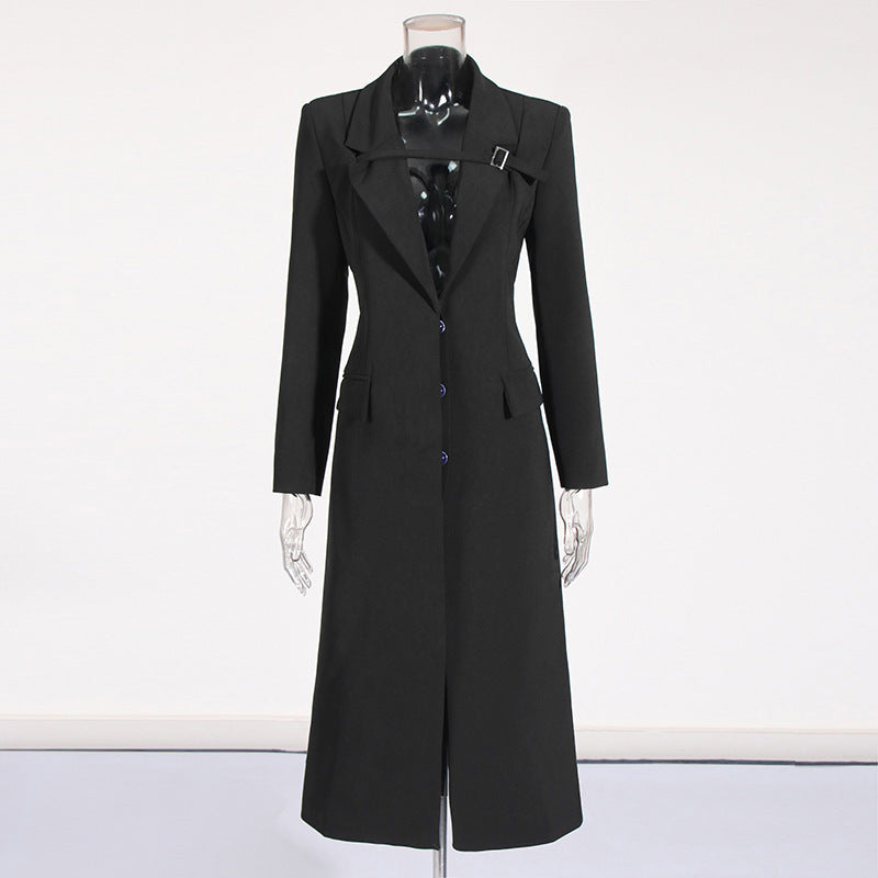 Temperament Commute Buckle Design Long Suit Jacket