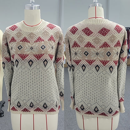 Women's Geometric Rhombus Contrast Color Sweater Warm