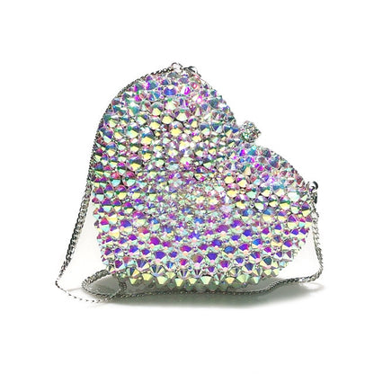 Bolsa de cena de cristal con forma de corazón y diamantes