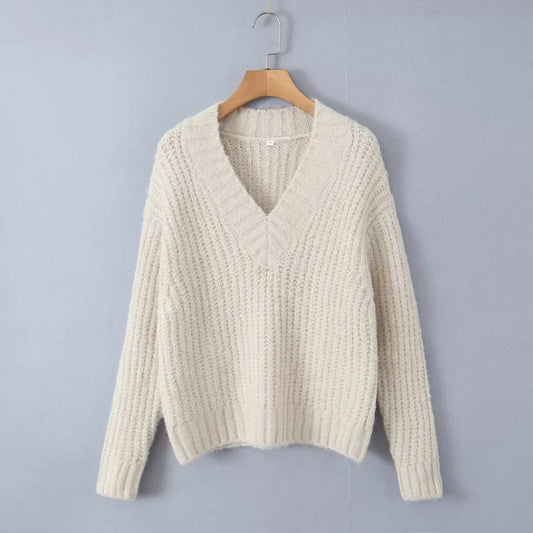 Pull à manches longues et col en v pour femme, couleur unie, tout-en-un, Simple