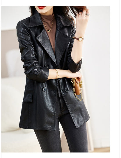 Women's Mid-length Leather Coat Spring And Autumn