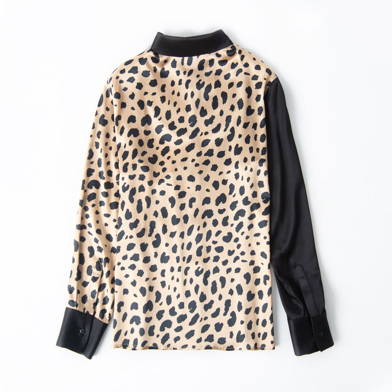 Camisa de manga larga de seda con estampado de leopardo para mujer