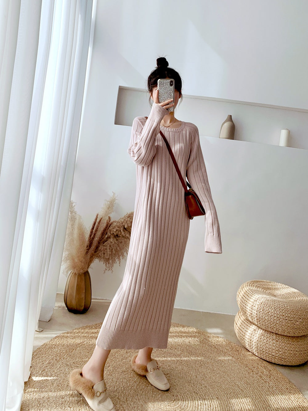 Loose Leisure Slimming Over-the-knee Knitted Dress