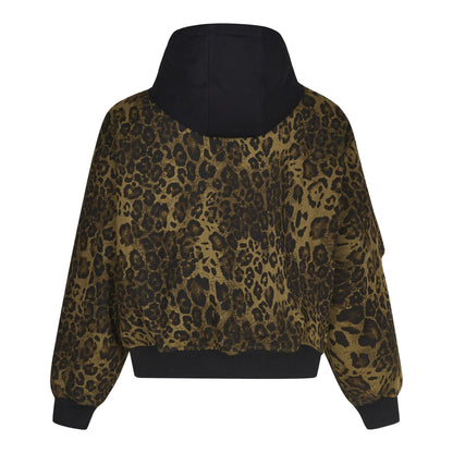 American Vintage Leopard Print Sets Winter Thickened Hooded Jacket