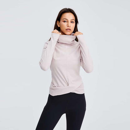 Vêtements de Yoga à col haut, Slim, amincissants, très extensibles, couleur unie, boucle de doigt