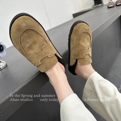 Women's Toe Cap Half Slippers Soft Back Thick Back Lazy Leather Slippers