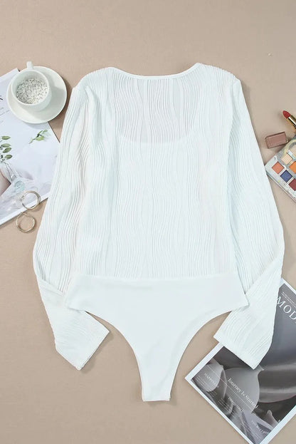 Women's Fashion Elegant Stitching Solid Color Water Ripple Long Sleeve U-collar Jumpsuit