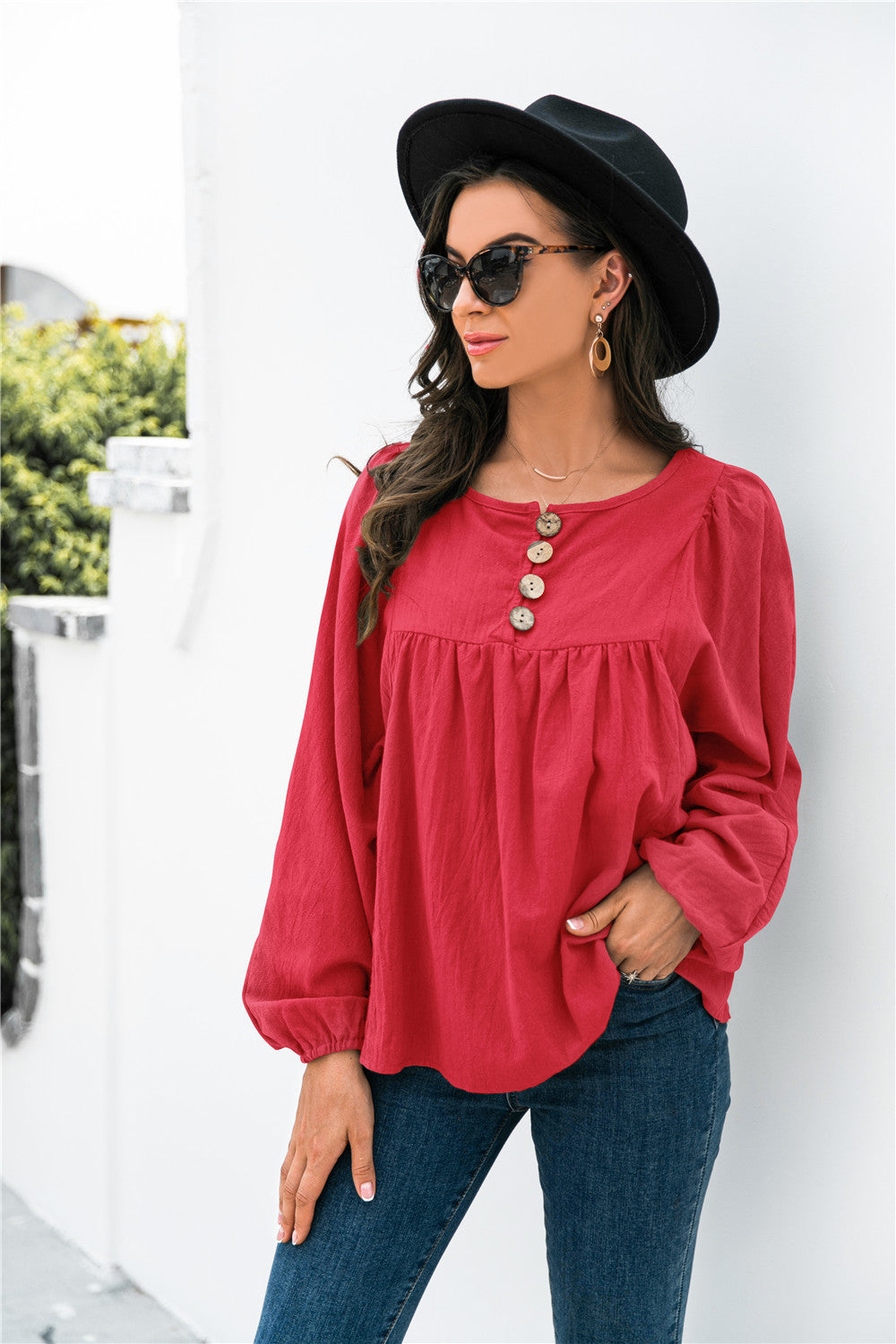 Blusa con botones y manga globo