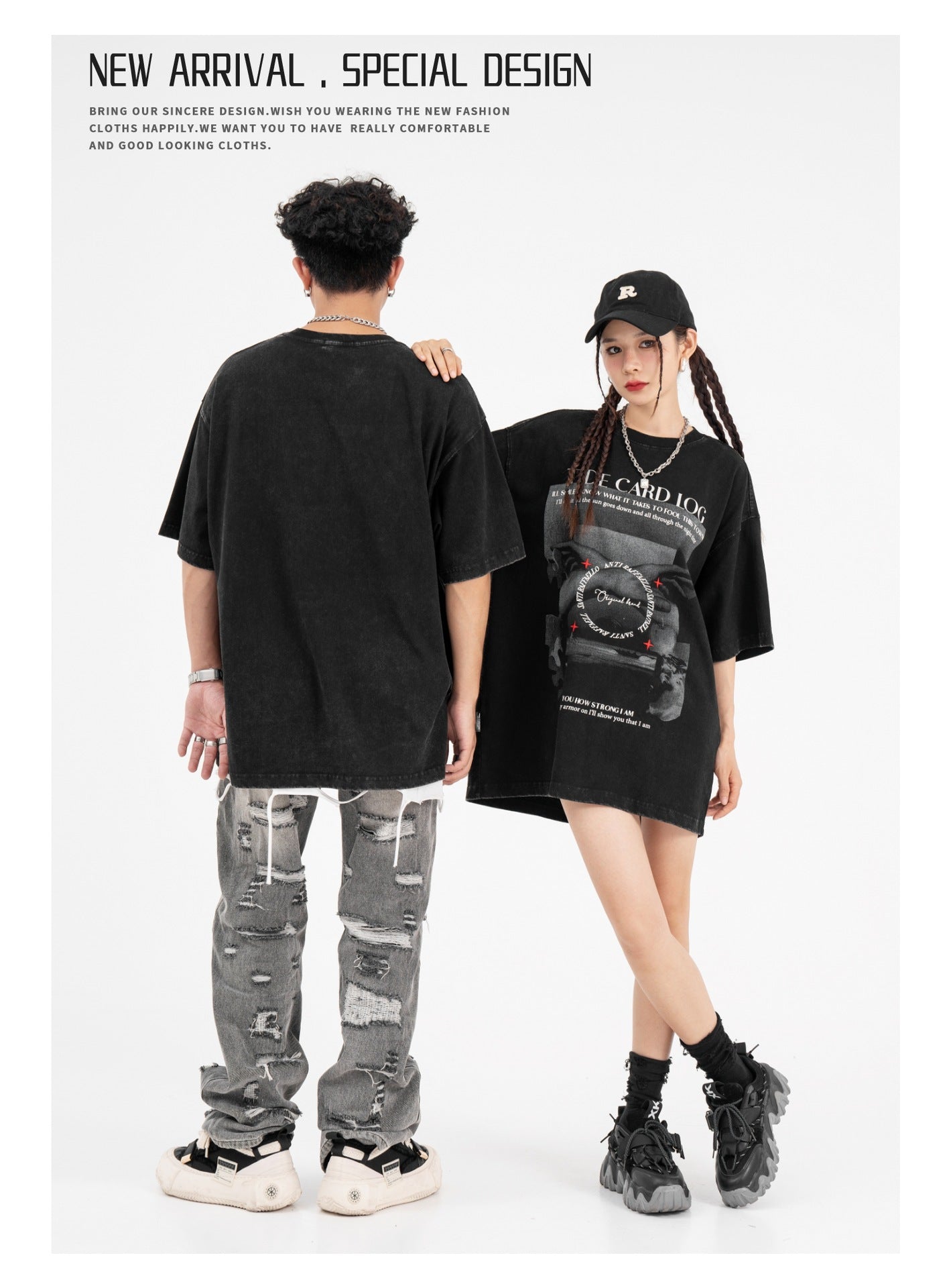 High Street Fried Wash Direct Injection Personalized Printed Short Sleeve