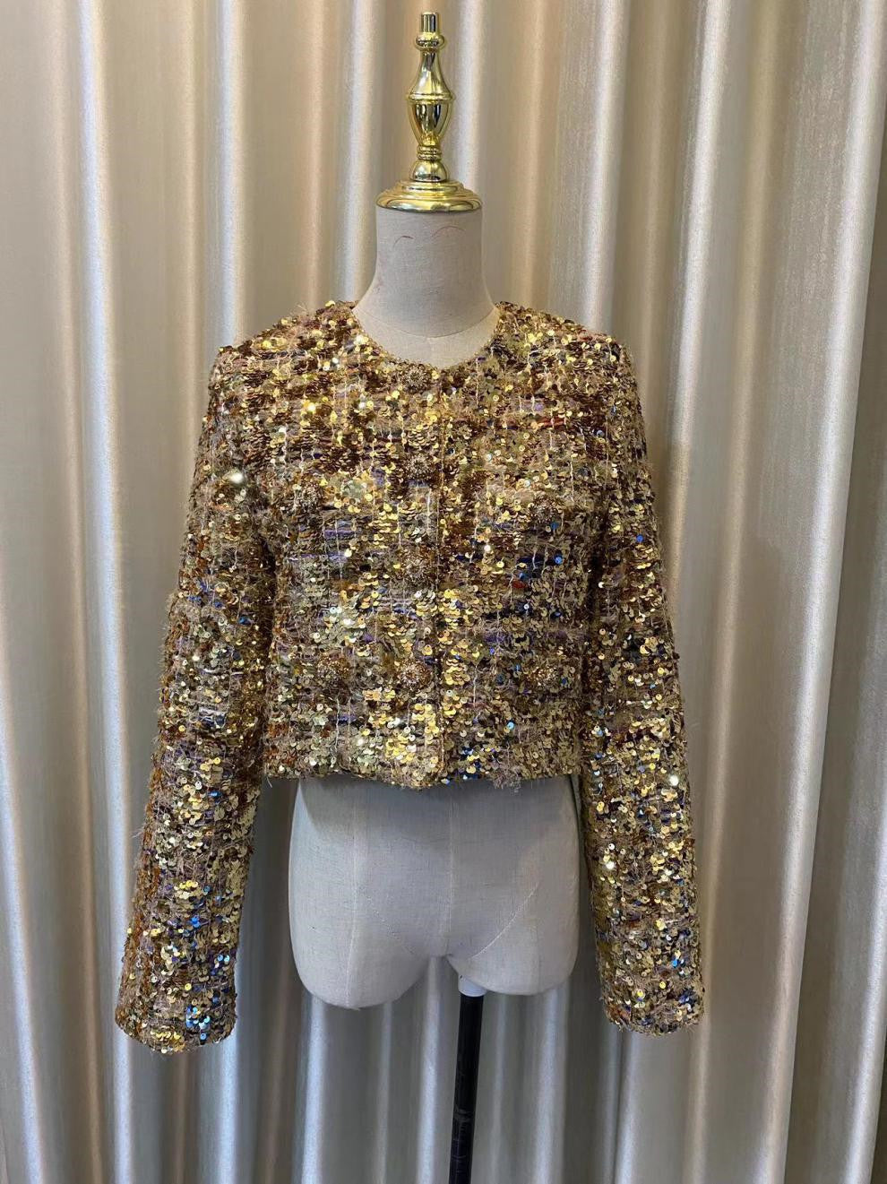 Gold Sequins Light Luxury Heavy Industry Advanced Ladies Fashion French Coat