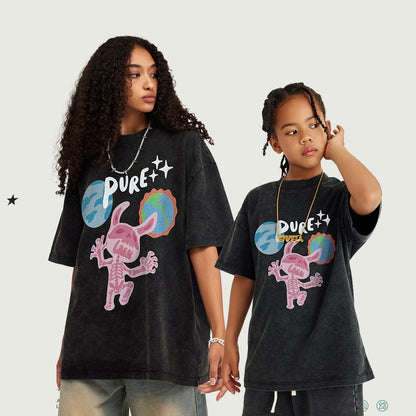 Washed Old Children Hip-hop Short Sleeve