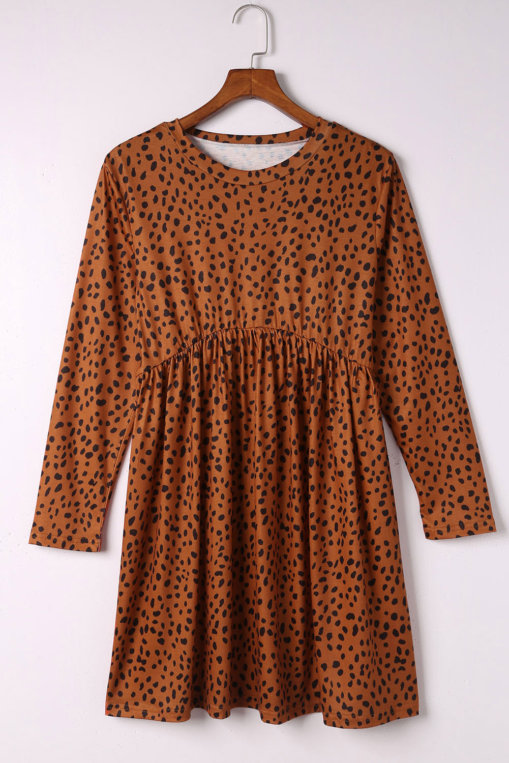 Vestido babydoll de manga larga de leopardo marrón