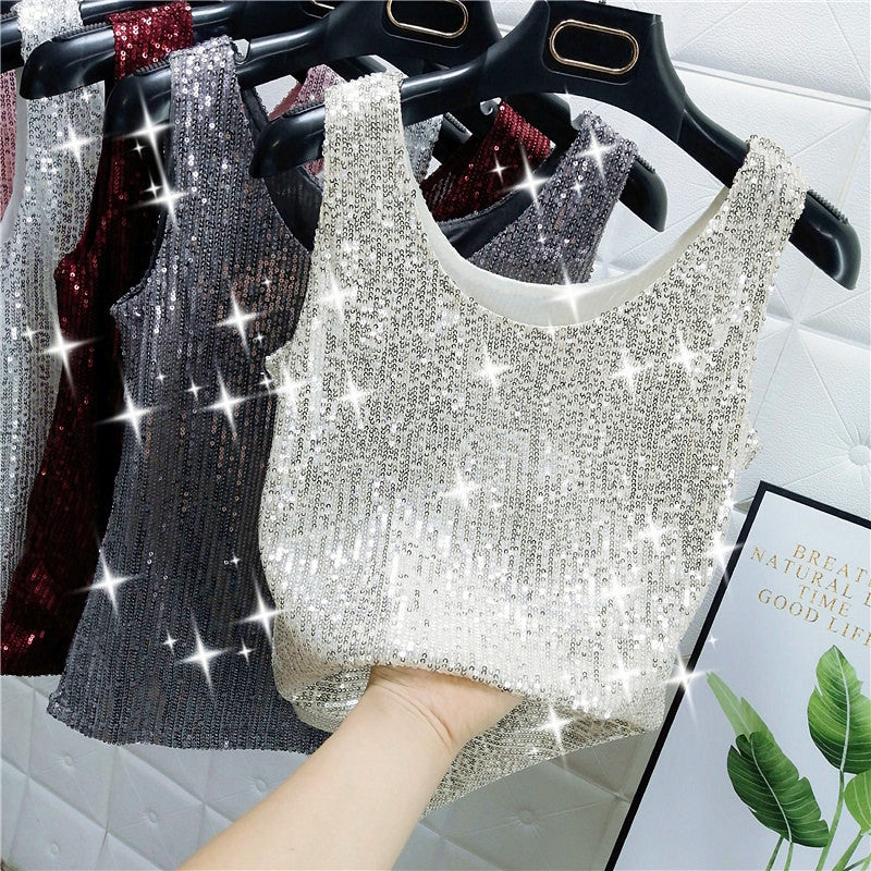 Bright Silk Fashion Glitter Bottoming Shirt Suspender Top