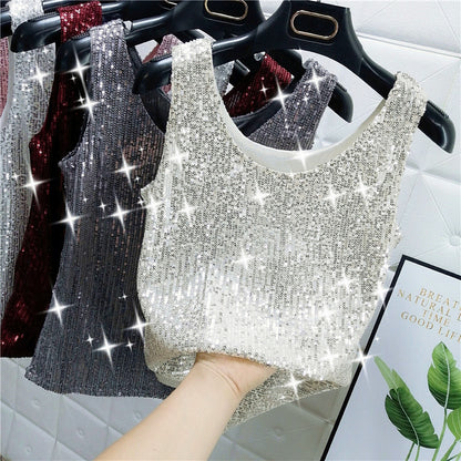 Bright Silk Fashion Glitter Bottoming Shirt Suspender Top