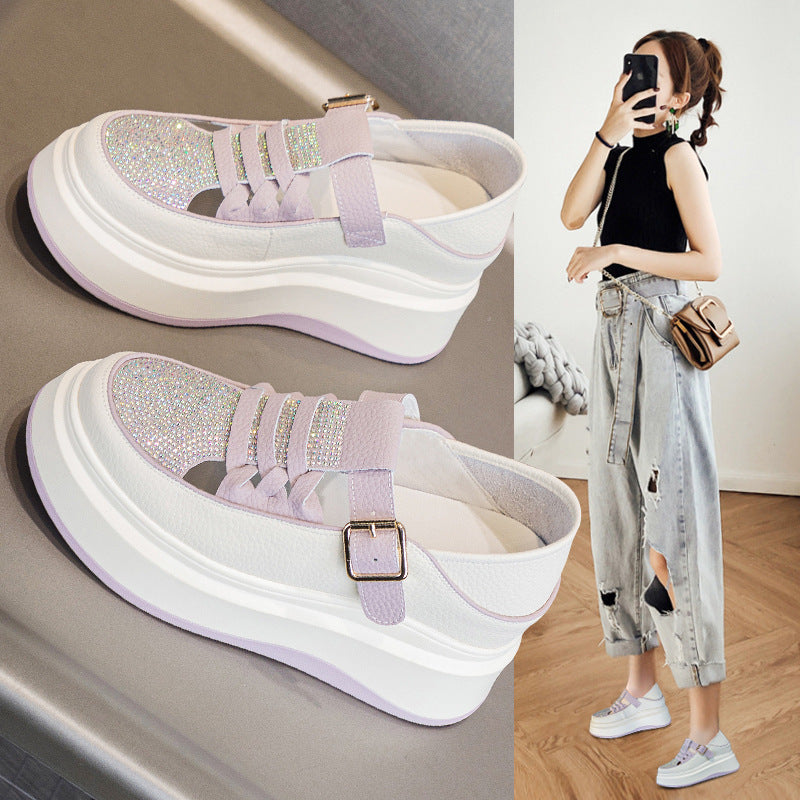 Rhinestone Wedge Two-way Wear Platform Casual Shoes