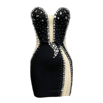 Black Tube Top Beaded Bandage Dress