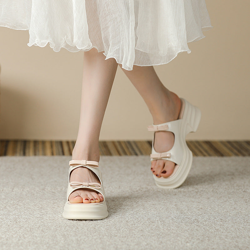 Pantuflas medias con puntera abierta y cuña de muffin de verano para mujer