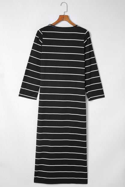 Robe longue fendue décontractée à rayures noires