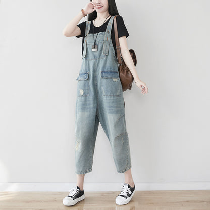 Women's Plus Size Retro Denim Harem Jumpsuit