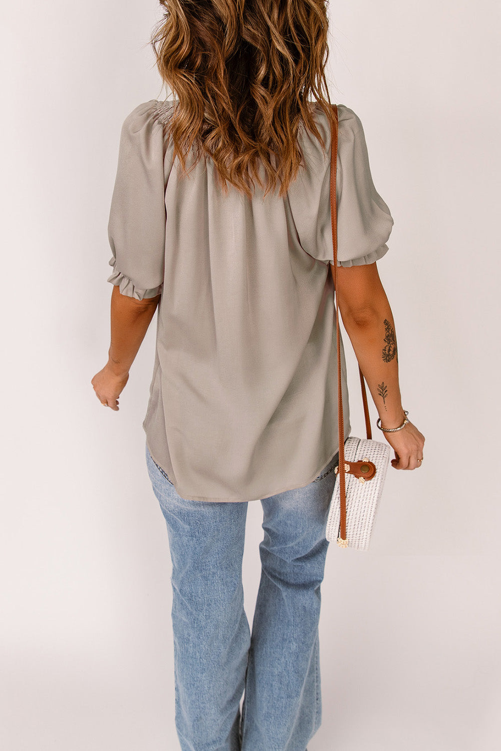 Blusa fruncida con volantes y ribete de volantes