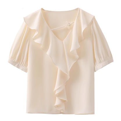 Women's French Ruffled Puff Sleeve Short Sleeve Top