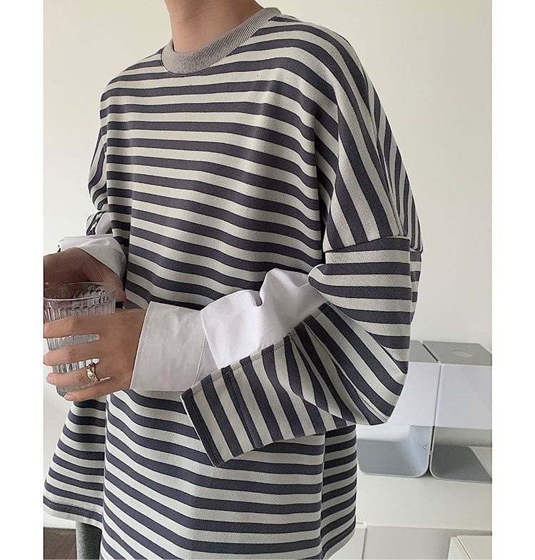 Design Fake Two-piece Contrast Color Stitching Sweater