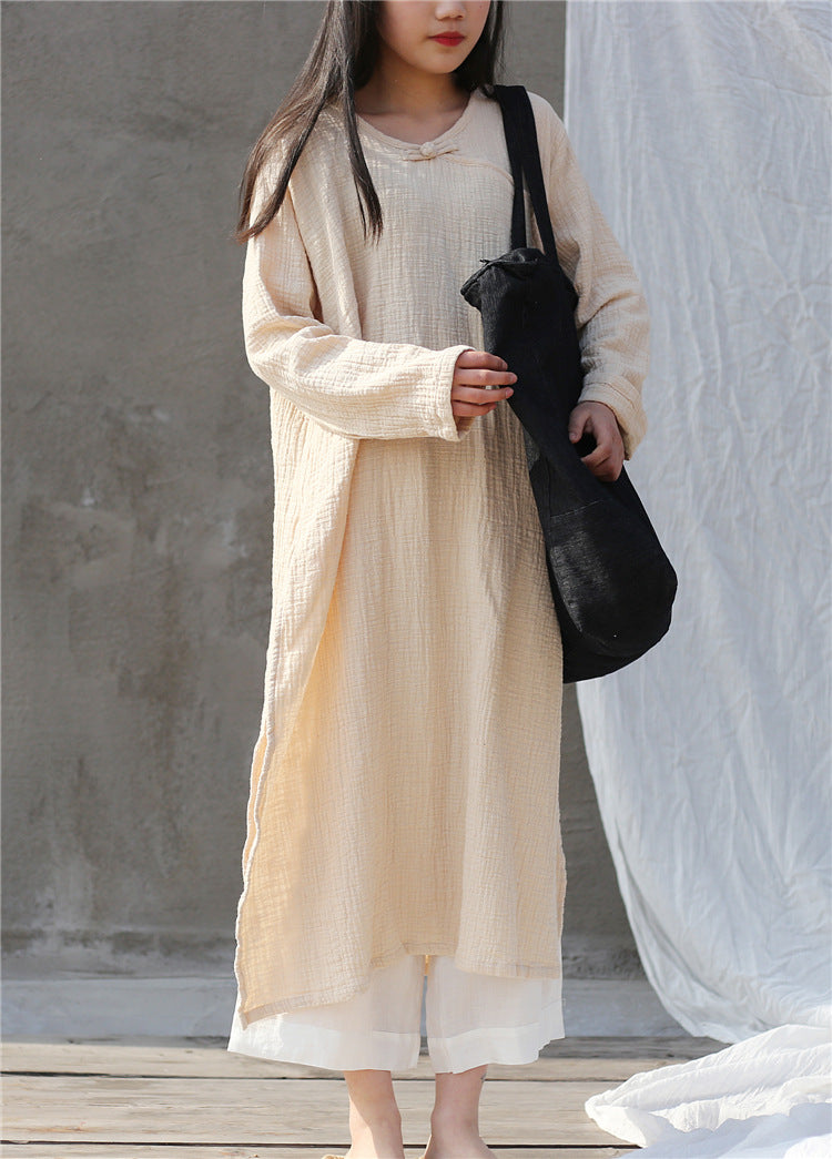 Artistic Retro Chinese-style Loose Zen Cotton Linen Dress Robe