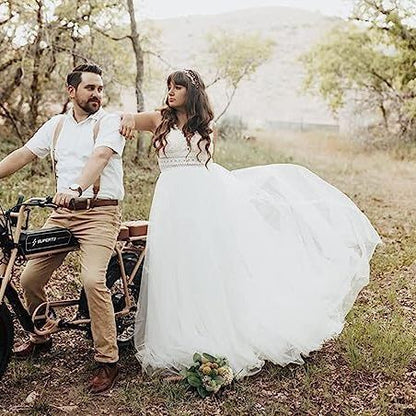 Vestido de novia de malla al aire libre de playa adelgazante con cintura transparente ligera de encaje