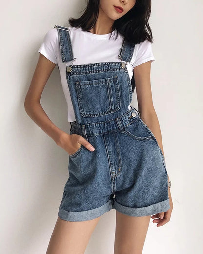 Loose-fitting Curl All-matching Jeans Suspender Pants