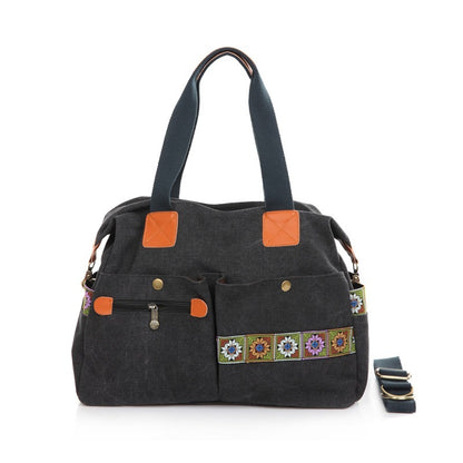 Embroidered Canvas Handbag Multi Pocket