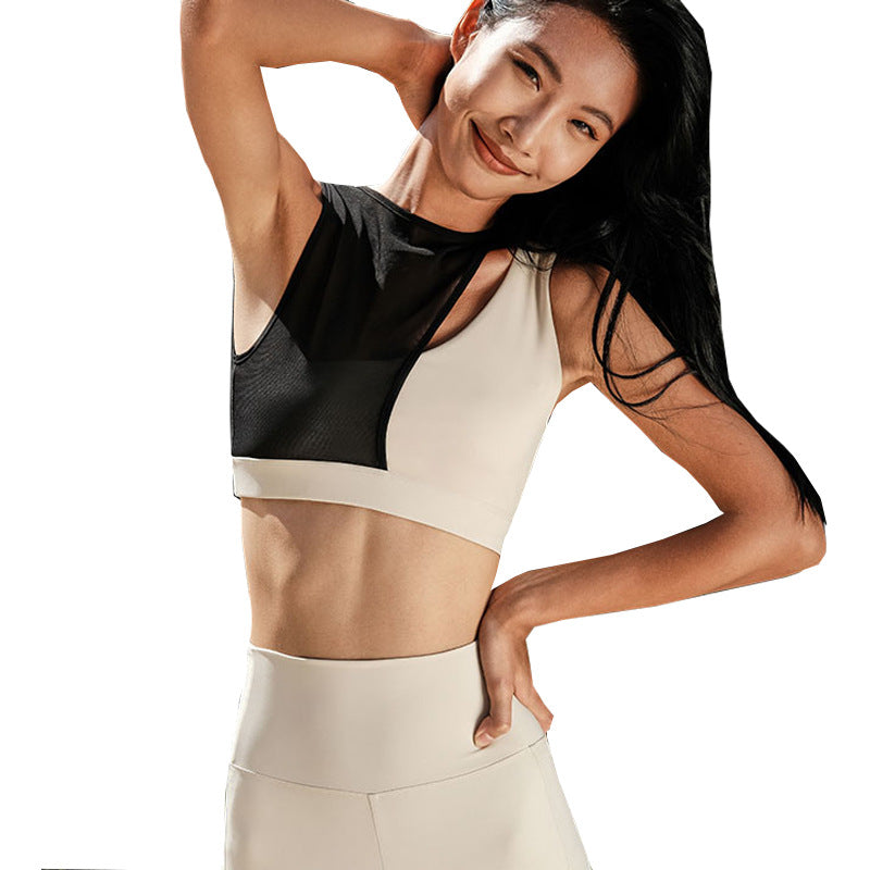 New High Elastic Sports Fitness Top Mesh Colorblock Vest