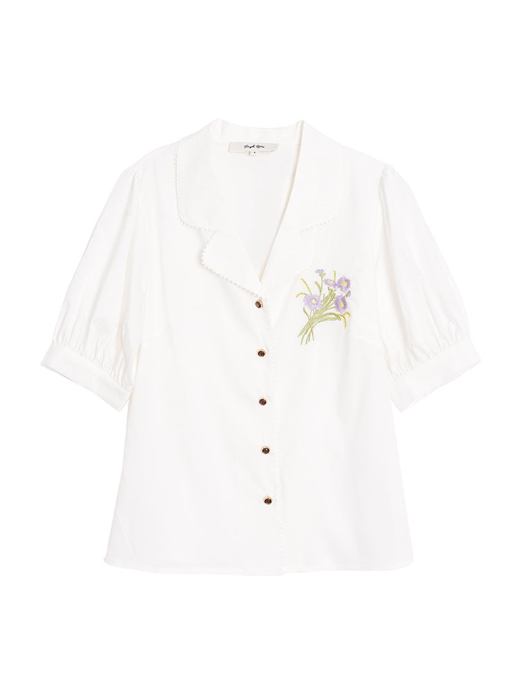 New Women's French Retro Color Embroidered Modal Shirt