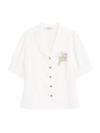 New Women's French Retro Color Embroidered Modal Shirt